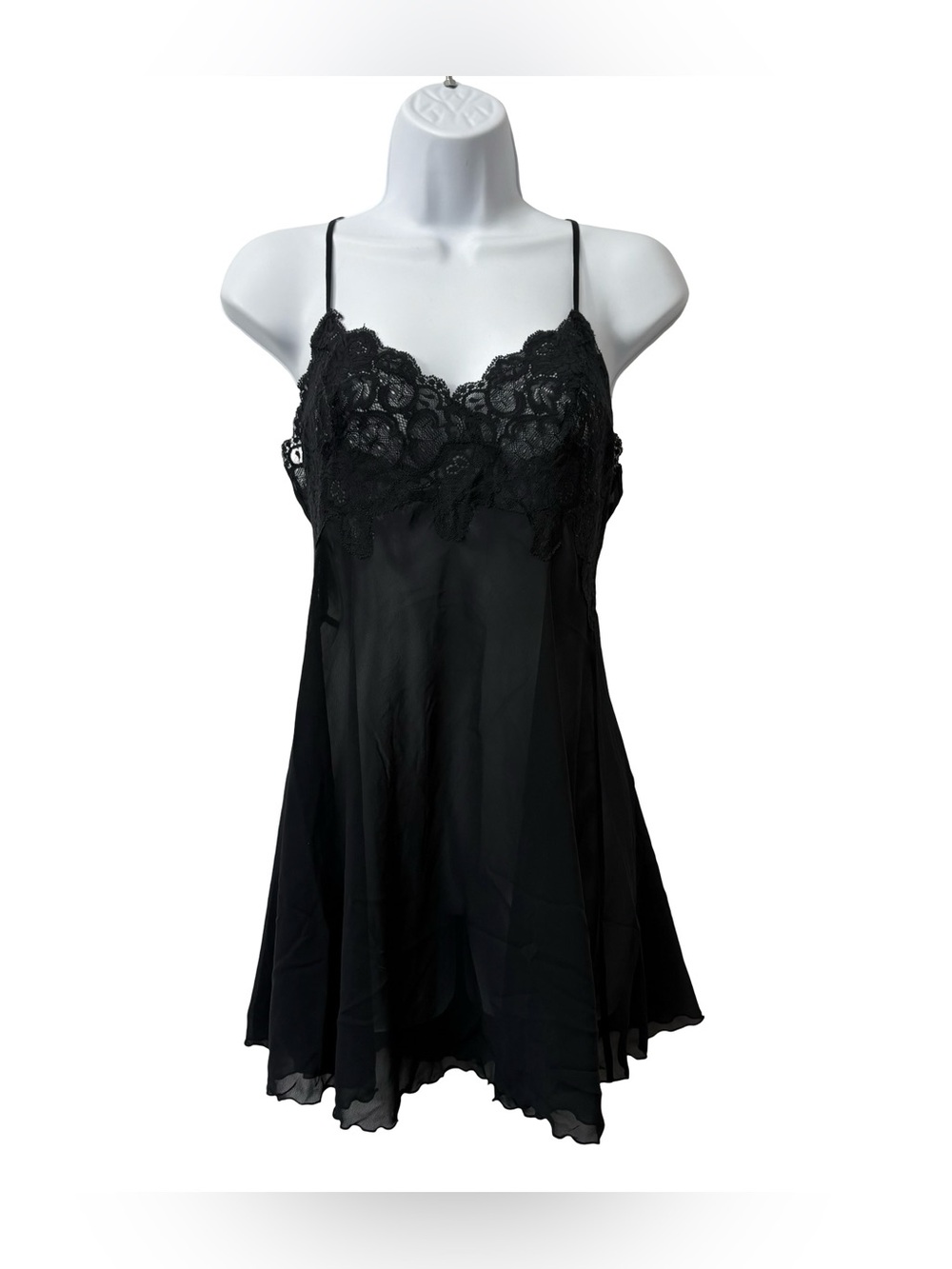 Y2K Victoria’s Secret Black Mesh See Through Babydoll Slip Dress Lace Size Small